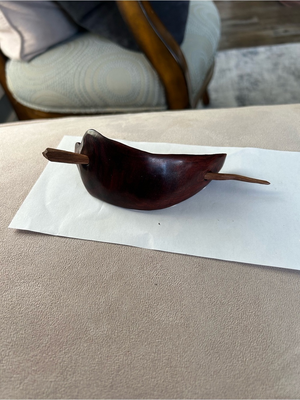 Vintage Hand-Carved Dark Brown Wooden Hair Clip